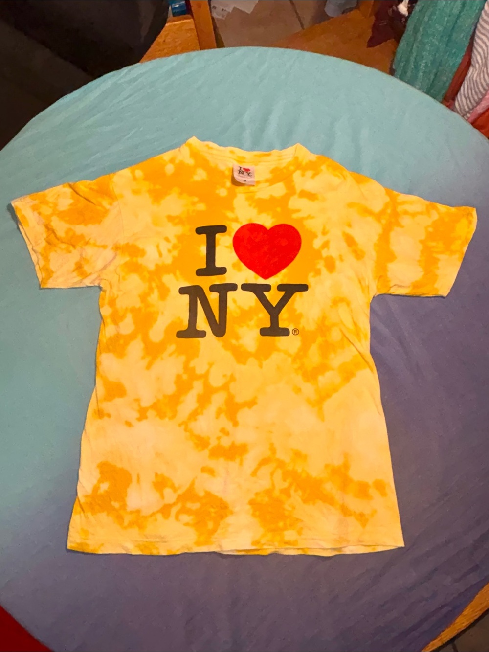 I Love New York Hand Tie Dyed Officially Licensed I ❤️ NY Medium Yellow Tee 💛🍕💛